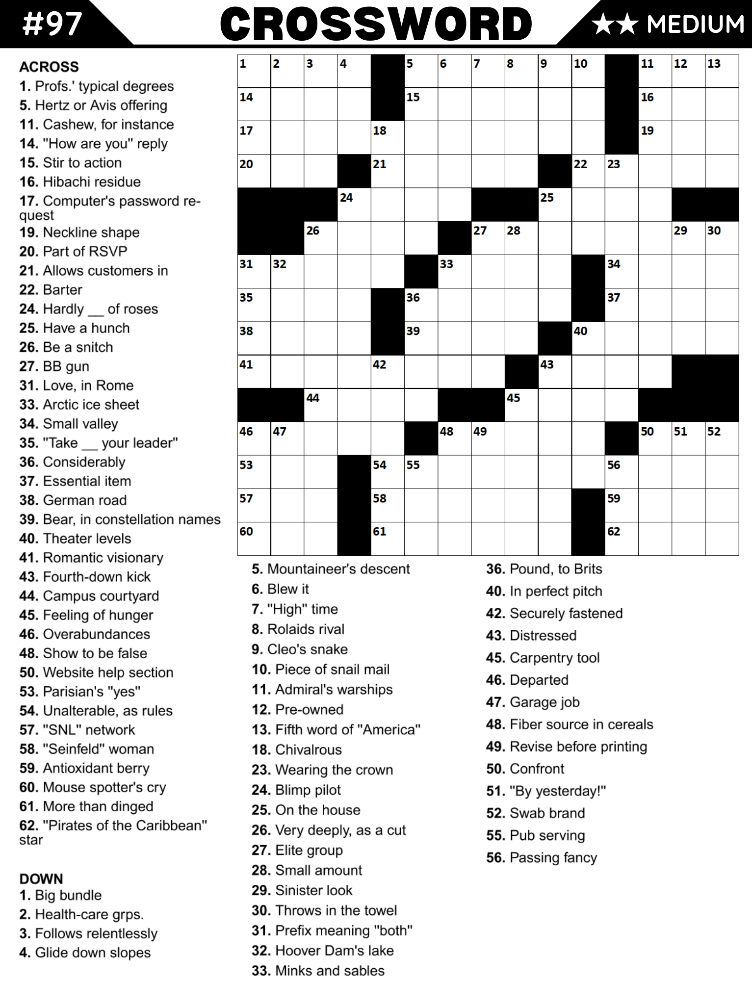 [Printable-PDF]Medium Crossword Puzzle Book For Adults and Seniors - 100 Puzzles